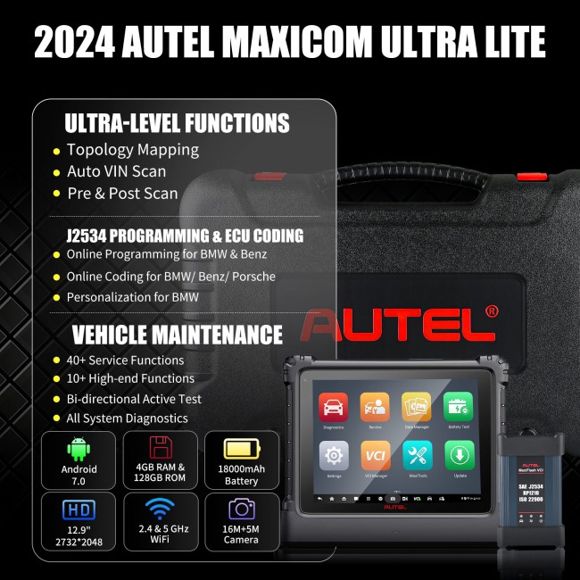 2024 Autel MaxiCOM Ultra Lite S Tool with J2534 Upgraded Version of Maxisys MS919, MS909, and Maxisys Elite