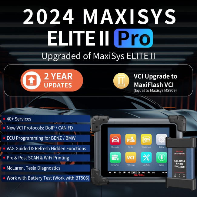 Multi-language 2024 Autel MaxiSys Elite II Pro 9.7'' Android 10 Diagnostic Tablet with MaxiFlash VCI  with MSOBD2KIT Non-OBDII Adapters