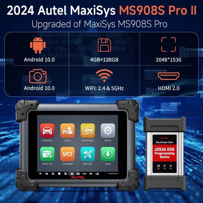 2024 Autel MaxiSys MS908S Pro II with MSOBD2KIT Non-OBDII Adapters Support SCAN VIN and Pre&Post Scan Get Free Autel MV108S