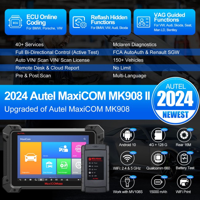 2024 Autel MaxiCOM MK908 II Diagnostic Tool Get A Free Autel MaxiTPMS TS501