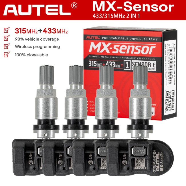 4Pcs Original V5.03 Autel MX-Sensor 433MHz and 315MHz 2 in 1 Universal Programmable TPMS Sensor