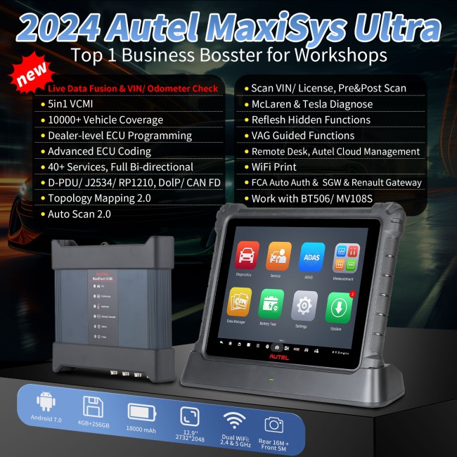 2024 Autel Maxisys Ultra Diagnostic Tablet Autel MSUltra with Advanced 5-in-1 MaxiFlash VCMI Get Free BT506 / MV108S