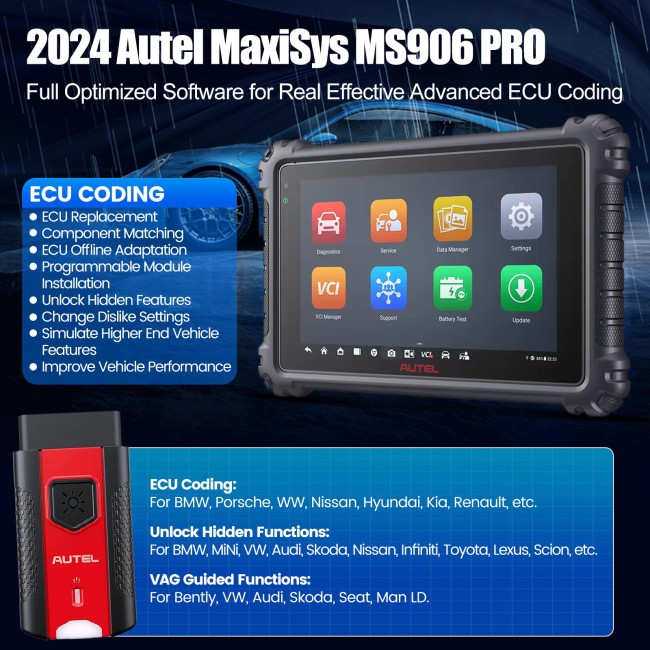 2024 Autel Maxisys MS906 Pro Diagnostic with ECU Coding Bi-Directional Diagnostic Tool Upgrade of MS906BT/ MK906BT