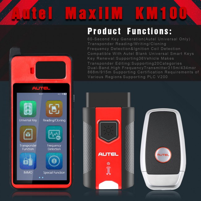 Autel MaxiIM KM100 KM100E Auto Key IMMO Universal Key Generator Kit in Open OBD Mode Function Free Update Online