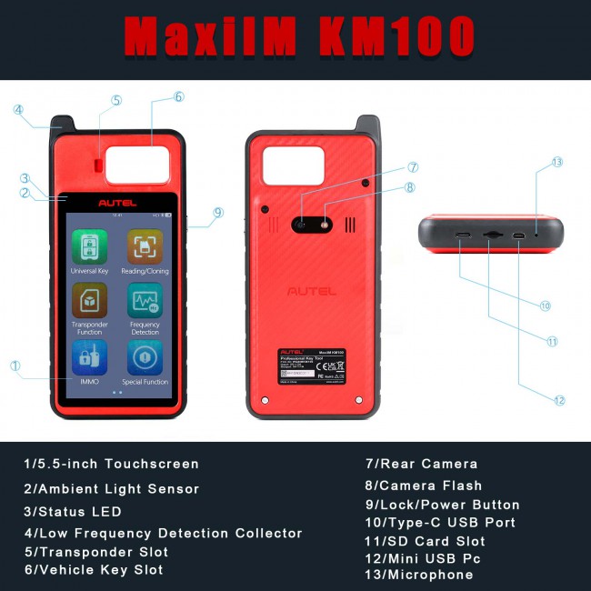 Autel MaxiIM KM100 Auto Key IMMO Universal Key Generator Kit with 5pcs of Rador Ikey 3 & 4 Buttons for 700+ Vehicles
