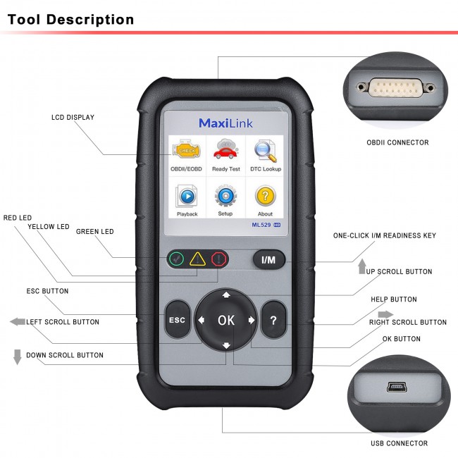 AUTEL MaxiLink ML529HD Compatible with Heavy Duty Vehicles SAE-J1939 and SAE-J1708 Protocols