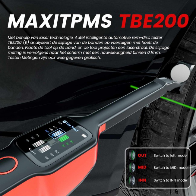 2022 Autel MaxiTPMS TBE200 Tire Brake Examiner Newest Laser Tire Tread Depth Brake Disc Wear 2-in-1 Tester Work with ITS600