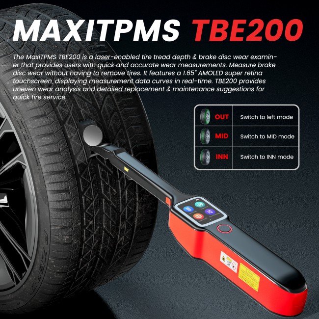 Autel MaxiTPMS TBE200E Tire Brake Examiner TBE200(E) Laser Tire Tread Depth & Brake Disc Examiner 2 in 1 Tester Work with ITS600E