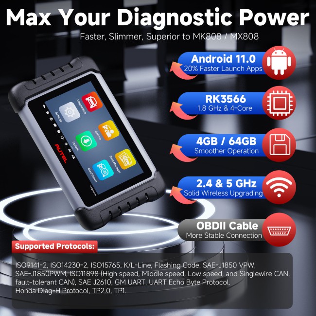 Buy 2024 Autel MaxiCOM MK808S MK808Z Automotive Diagnostic Tablet with Android 11 OS Get Free MaxiVideo MV108S 8.5mm