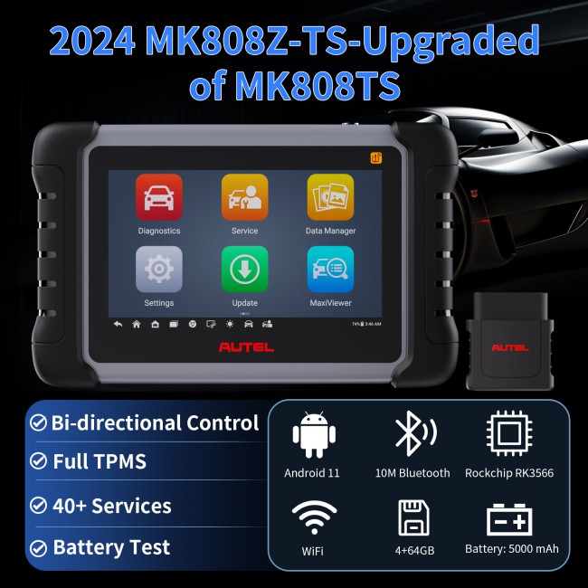 2024 Autel MaxiCOM MK808S-TS MK808Z-TS TPMS Relearn Tool Support Sensor Programming and Battery Testing Functions Upgraded Version of MK808TS