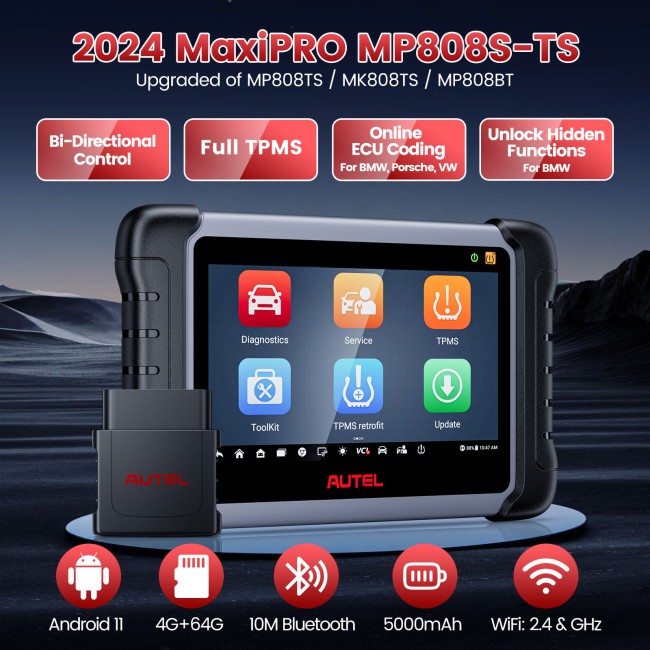 2024 AUTEL MaxiPRO MP808S-TS TPMS Bidirectional Tool with TPMS Relearn Rest Programming Active Test 40+ Services Updated of MP808BT PRO