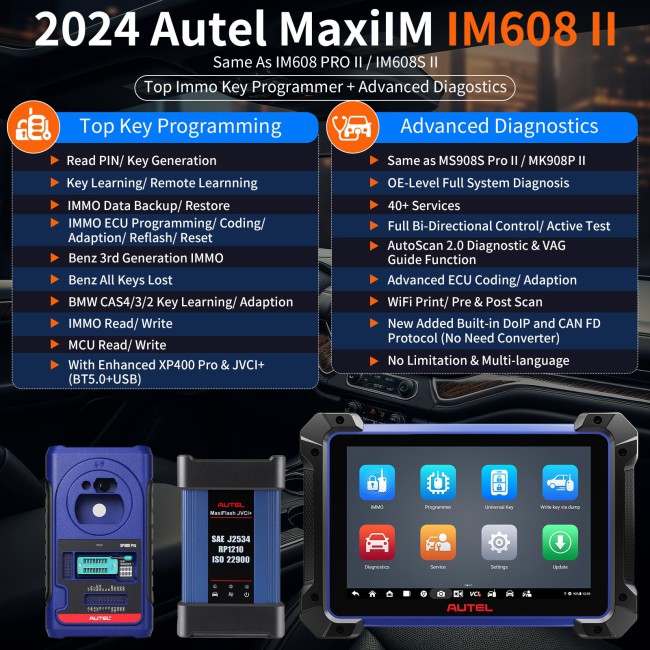 Buy 2024 Autel MaxiIM IM608 II Advanced Diagnose + IMMO & Key Programming Scanner Get Free Autel IMKPA APB112 G-BOX3 Adapter